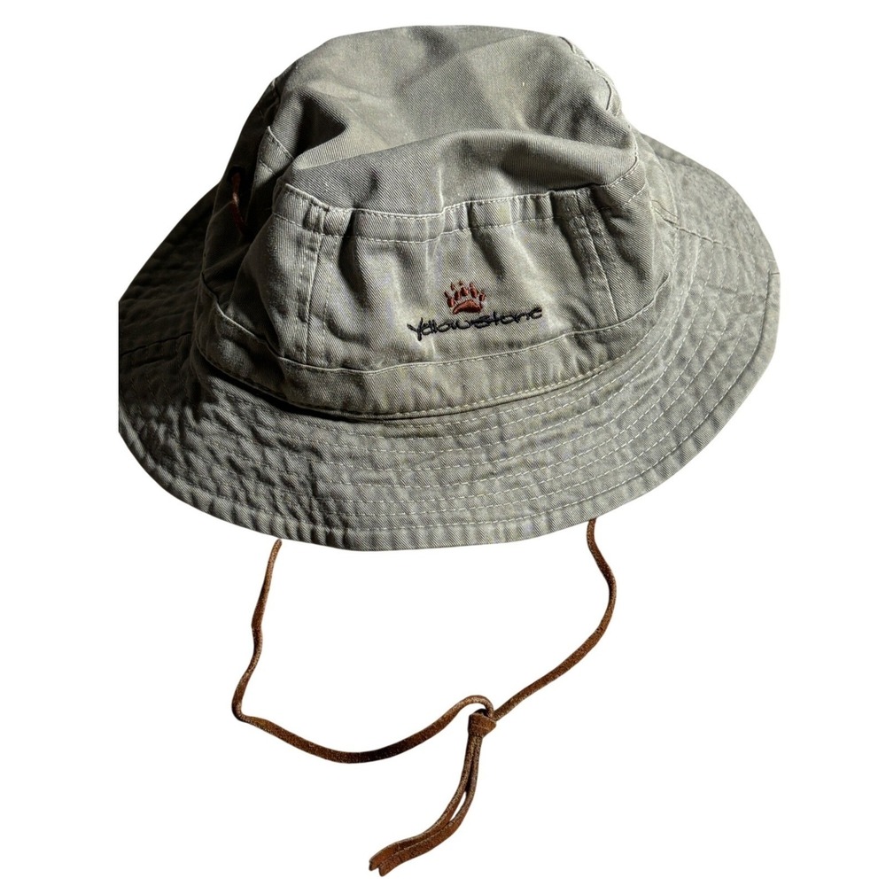 Wyoming West Designs Yellowstone National Park Bucket Hat Khaki Green Cotton S/M